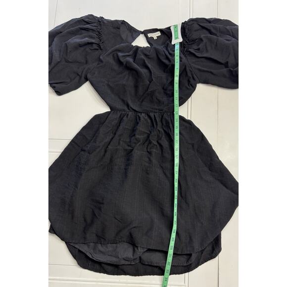 Moon River Puff Sleeve Back Cutout Mini Dress Black Size M Flare Bottom - Picture 5 of 6